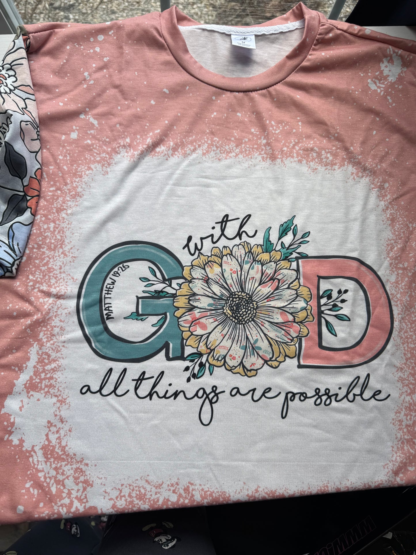 With God all things are possible Faux Bleach Shirt, Ready to Ship, Christian Shirt,